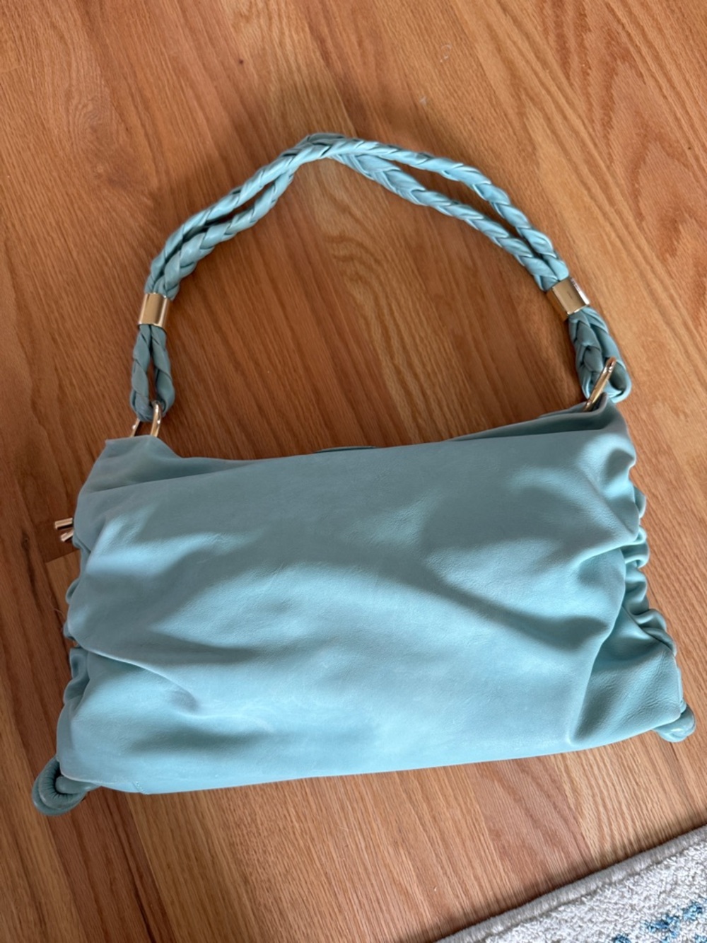 Tod's Mint Blue Leather Shoulder Bag with Braided Strap - Picture 2 of 9